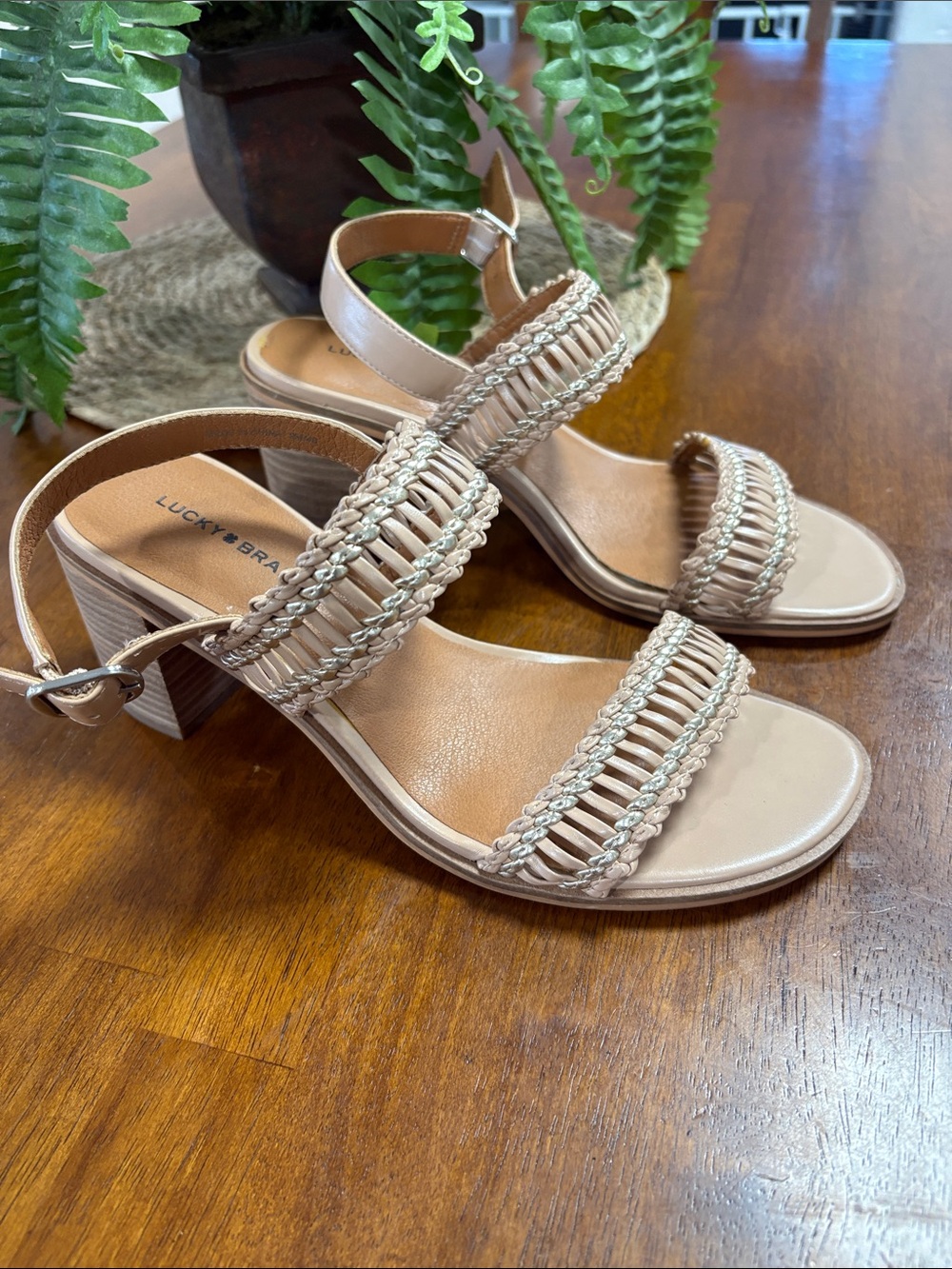 Lucky Brand Beige Braided Wedge Sandals